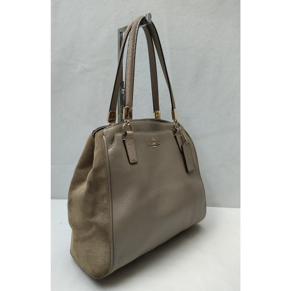 Coach Gray Leather Suede Double Handles Satchel Bag - Picture 3 of 16